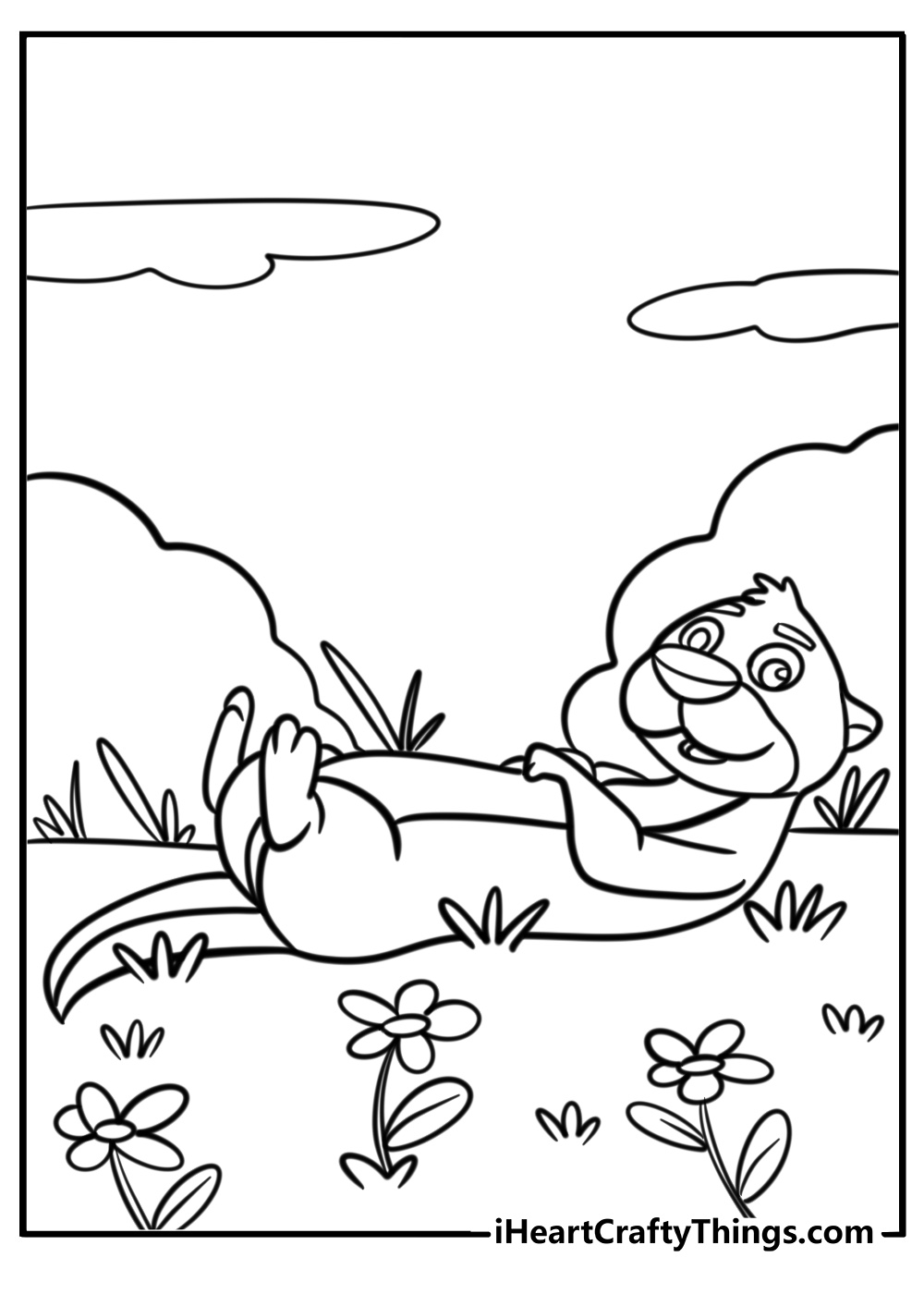 Otter lying on its back fun printable coloring sheet