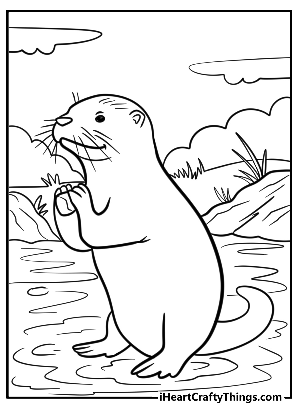 Otter playing with a rock coloring page for kids