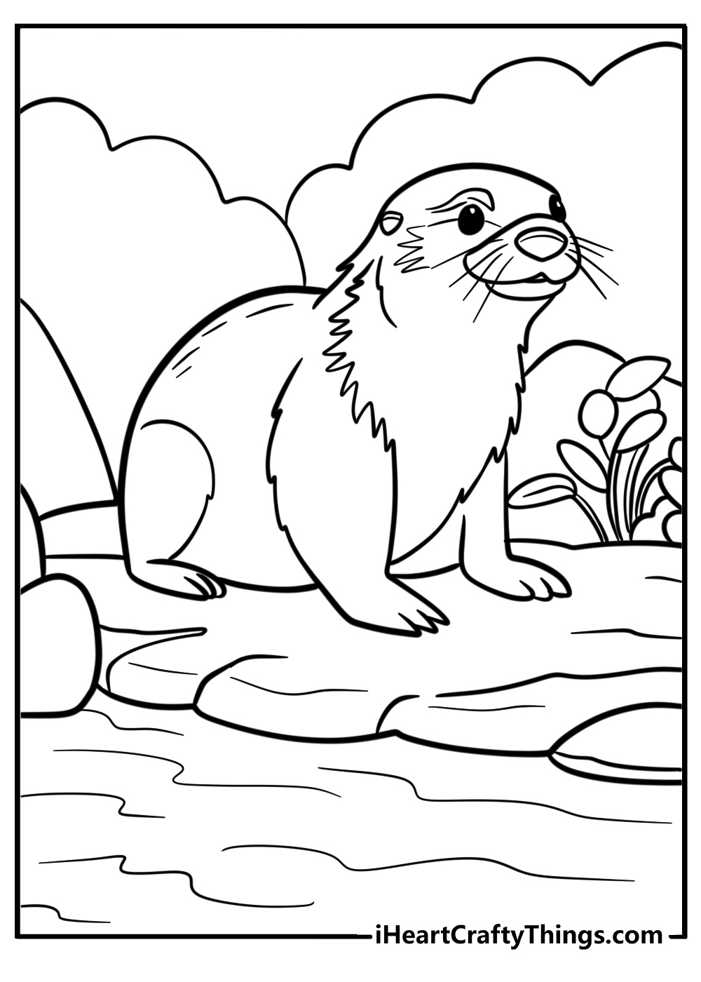 Otter resting on the riverbank detailed coloring sheet