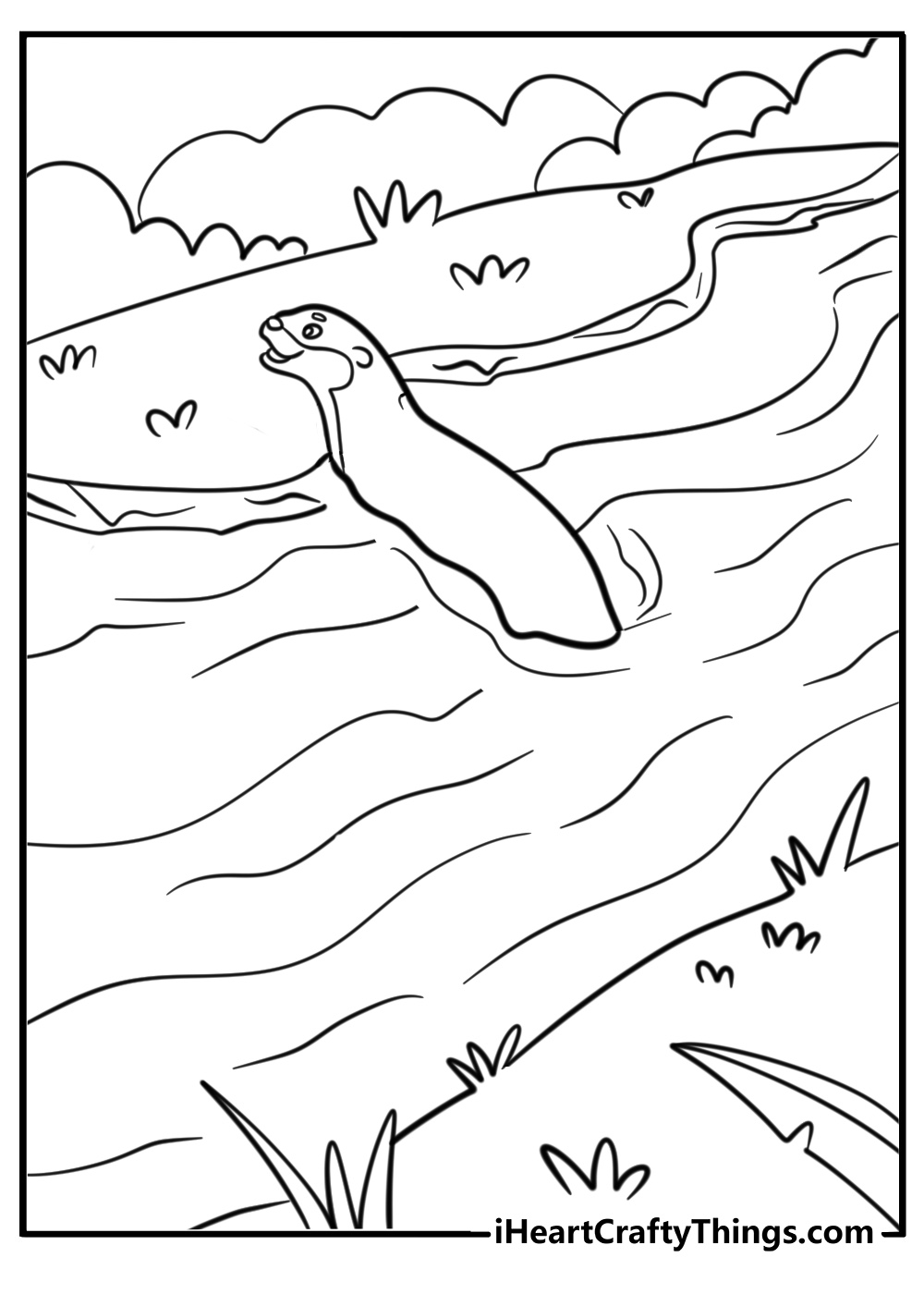 Otter swimming in the river coloring page for kids