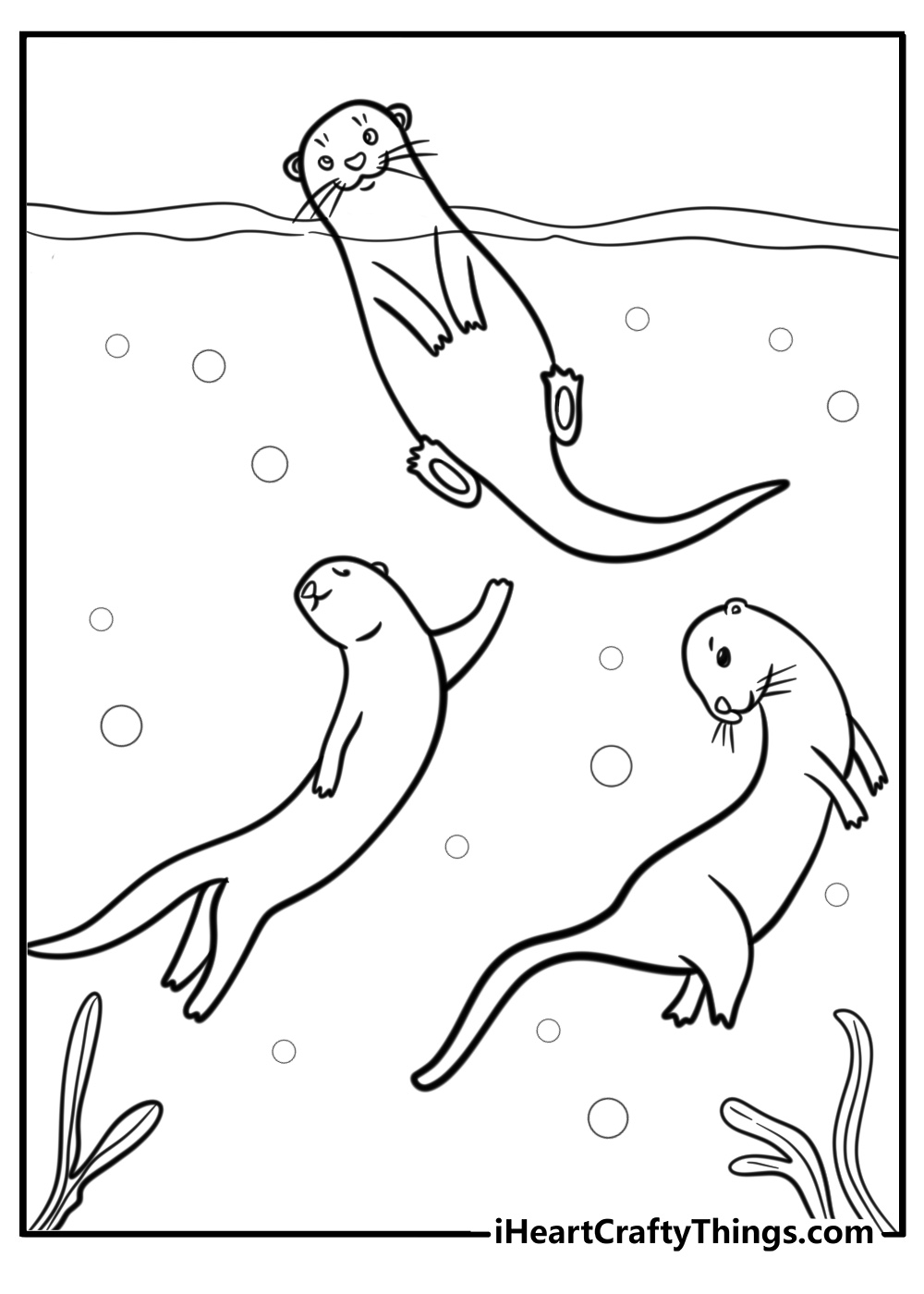 Otter swimming with friends fun coloring sheet