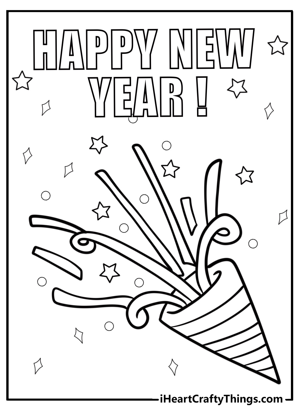 Party streamers and confetti for new year fun coloring sheet