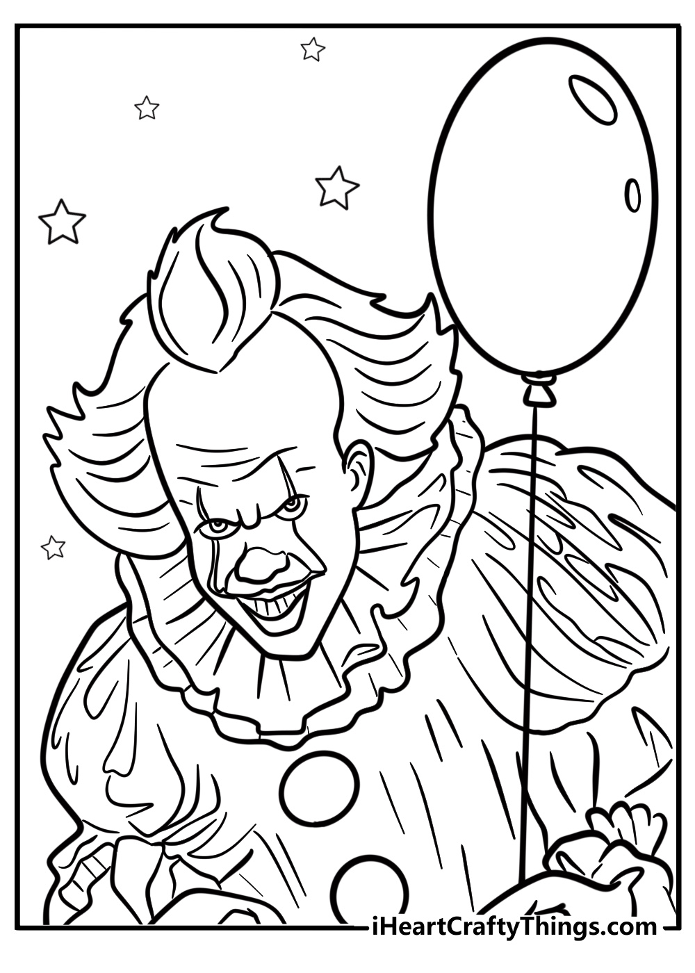 Pennywise and a red balloon free printable coloring page