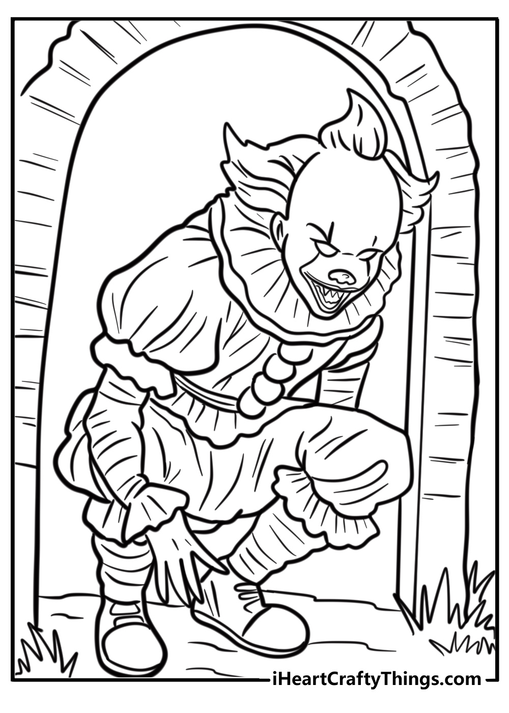 Pennywise creeping out of the sewer printable coloring page