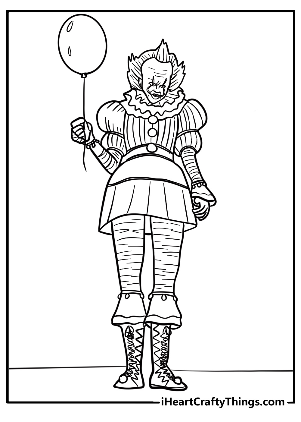 Pennywise holding a balloon in the dark detailed coloring sheet