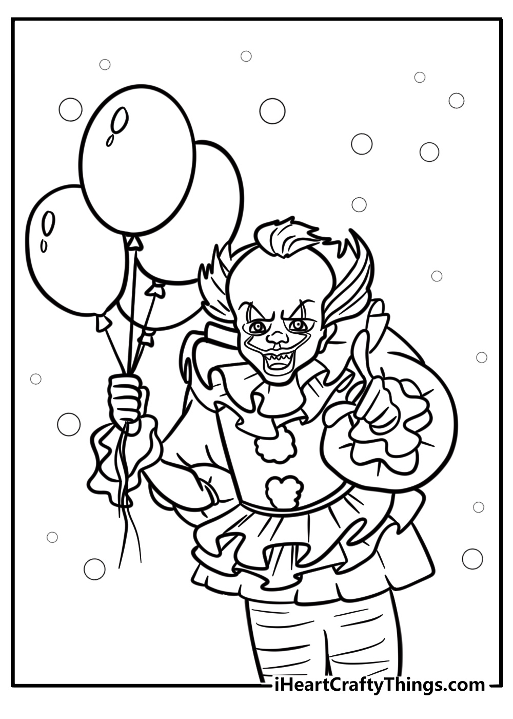 Pennywise holding a red balloon in the dark free coloring page