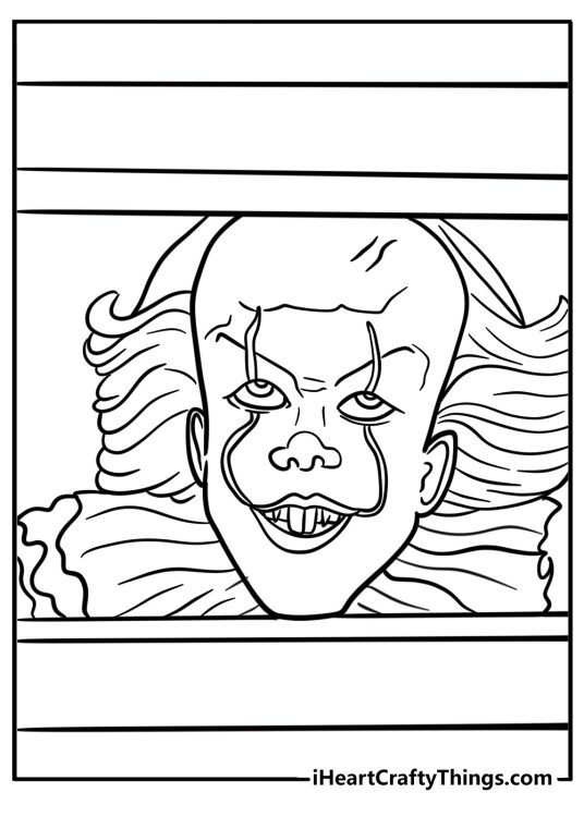 Pennywise peeking from a drain coloring page for kids