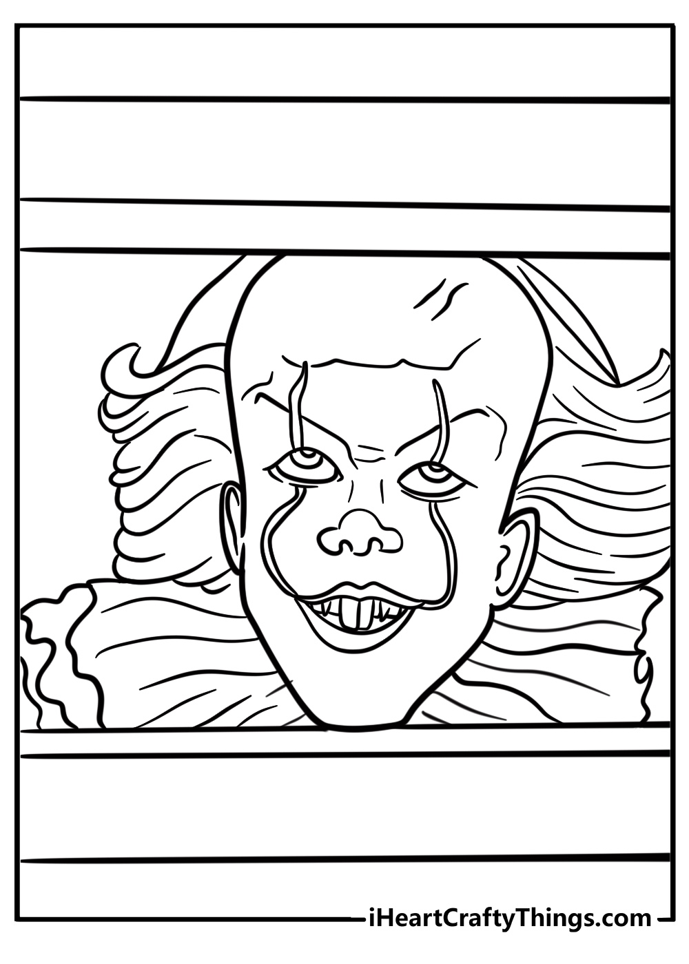 Pennywise peeking from a drain coloring page for kids