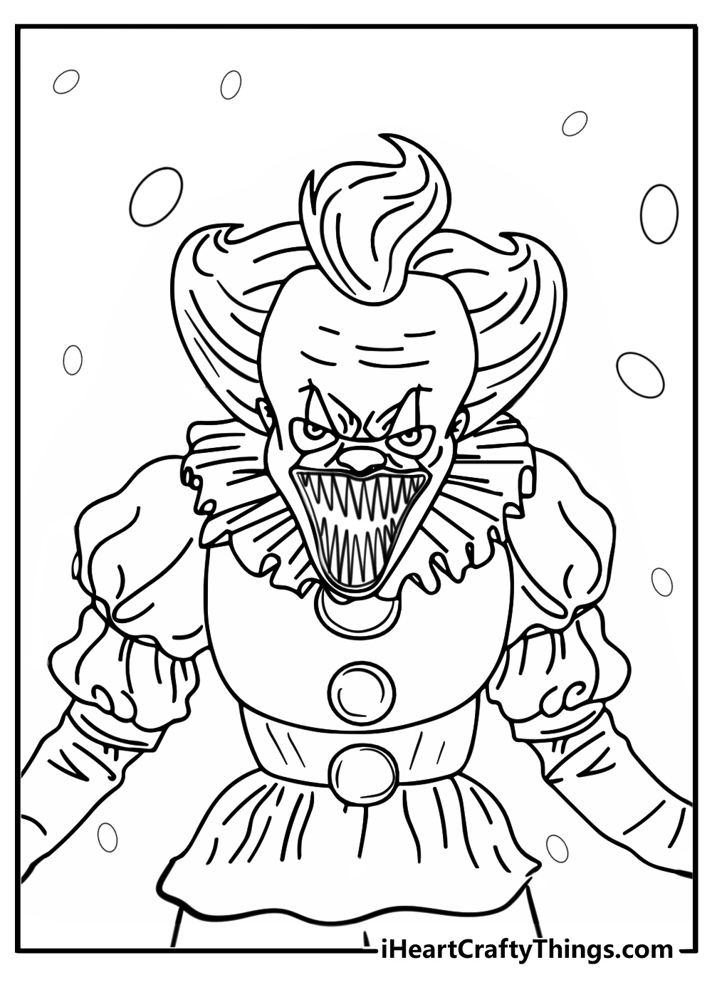 Pennywise standing with a creepy grin coloring page