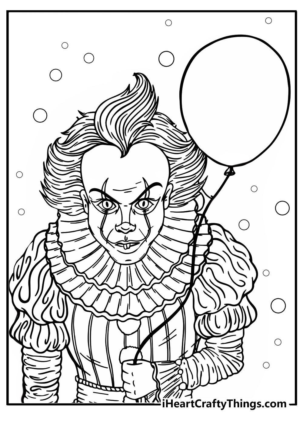 Pennywise the clown holding a red balloon coloring page