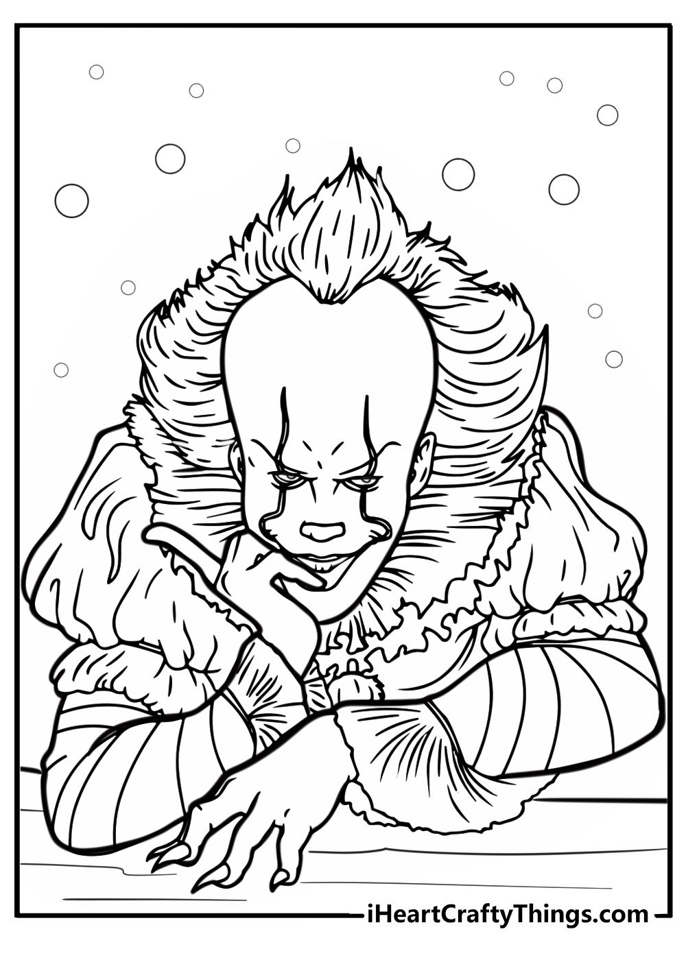 Pennywise with his evil grin detailed coloring sheet