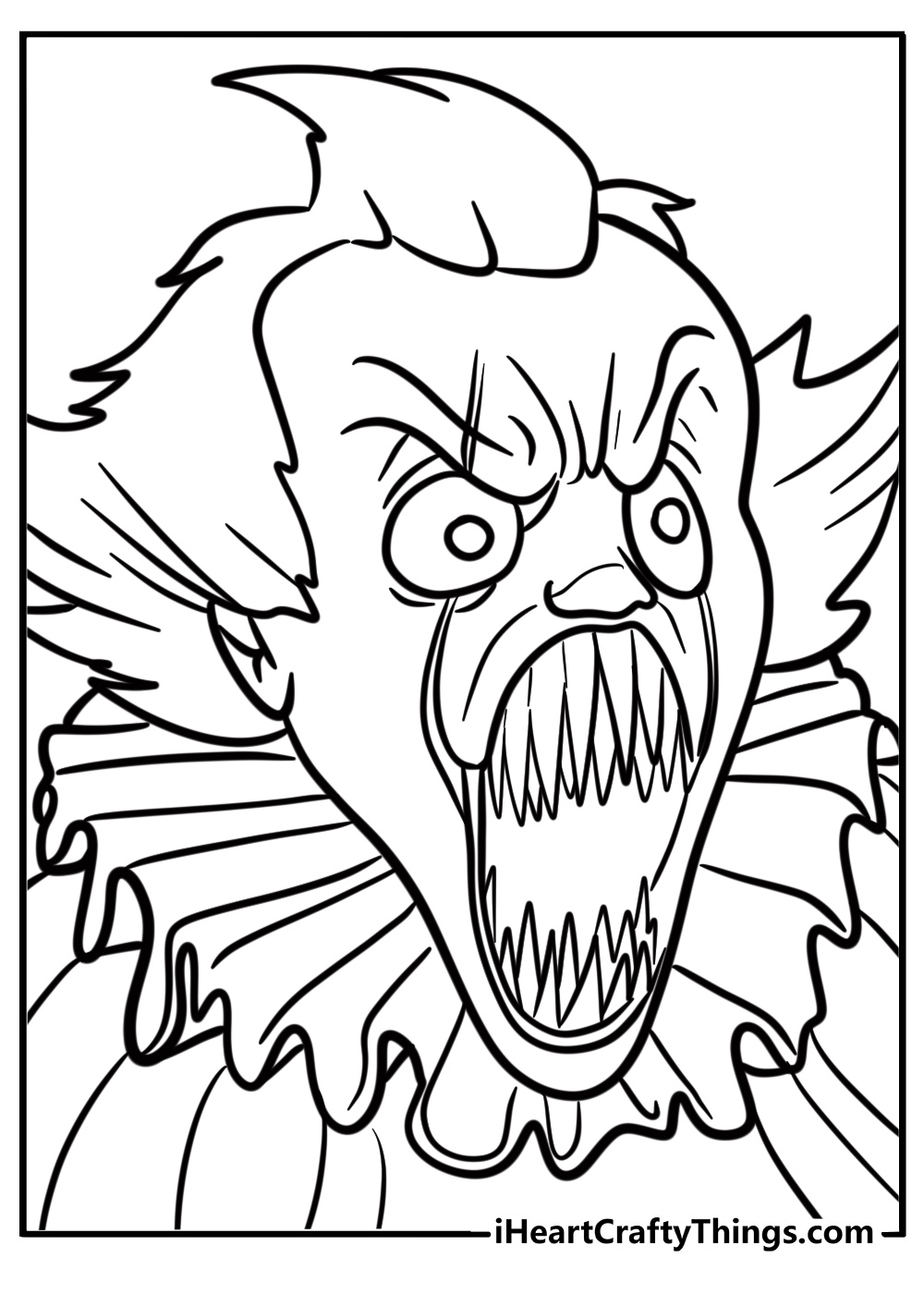 Pennywise with sharp teeth and scary face coloring page