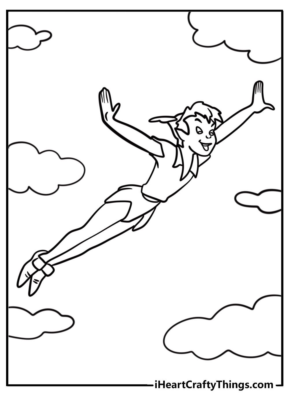 Peter pan flying through the sky coloring page