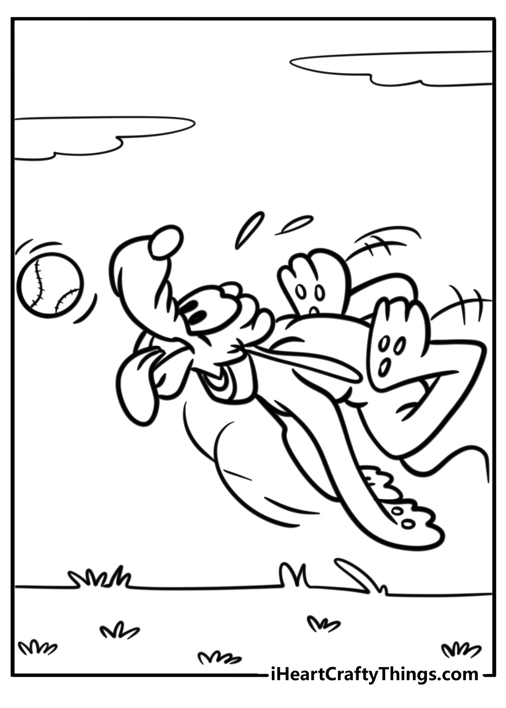 Pluto playing with a ball disney coloring sheet for kids