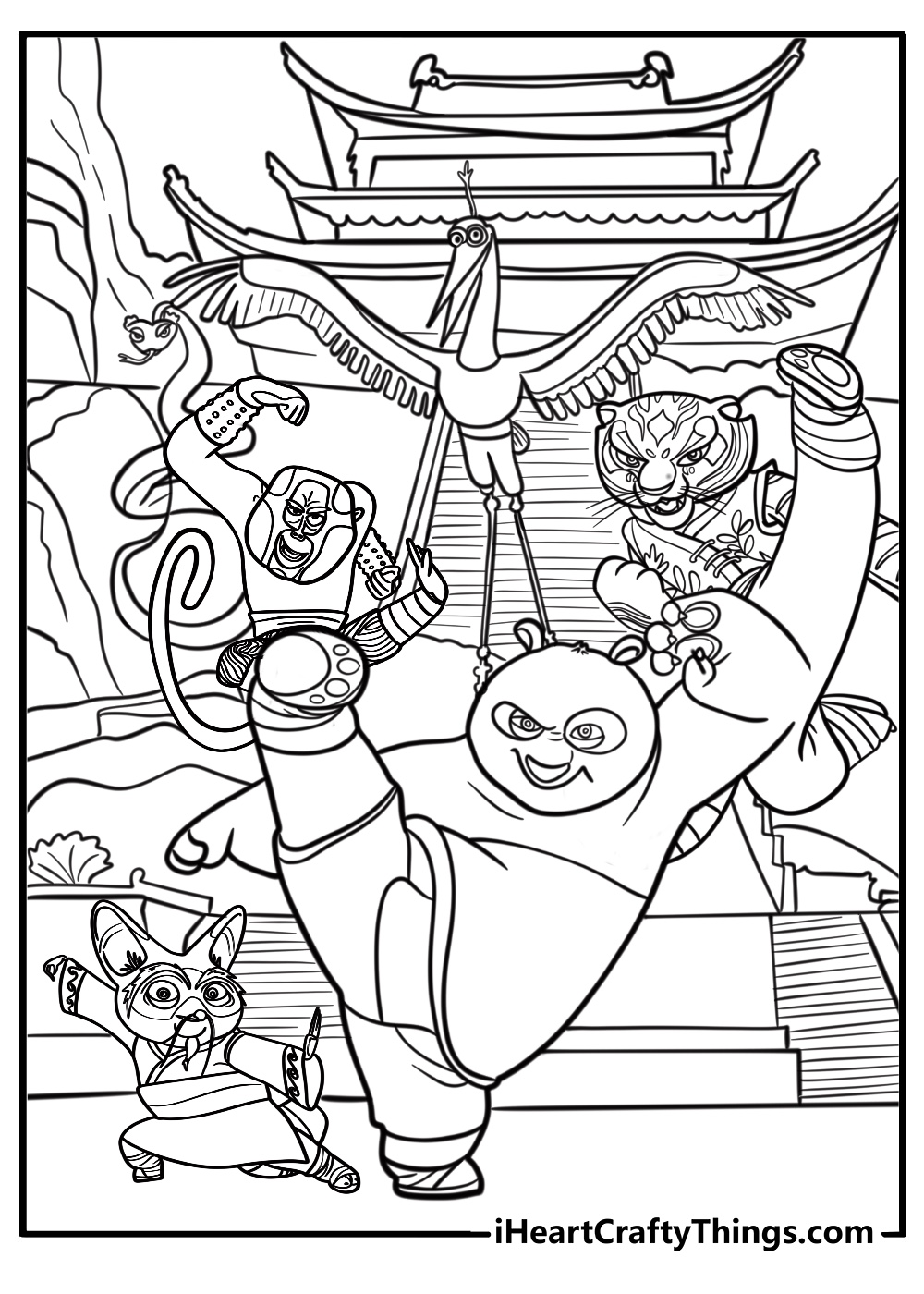 Po and his friends in the jade palace free coloring page pdf