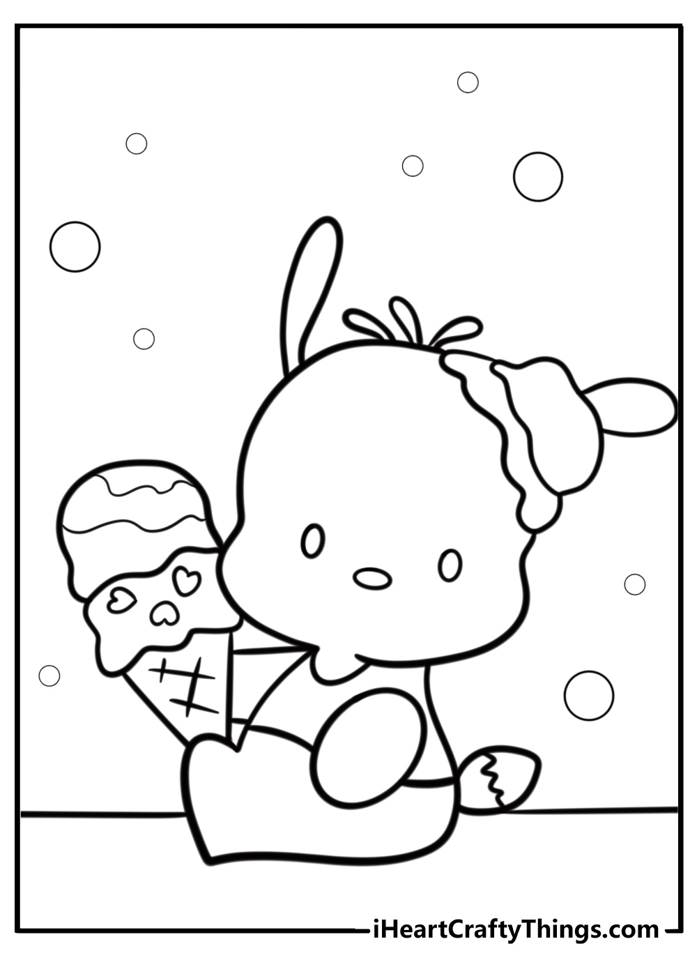 Pochacco eating ice cream free coloring page pdf