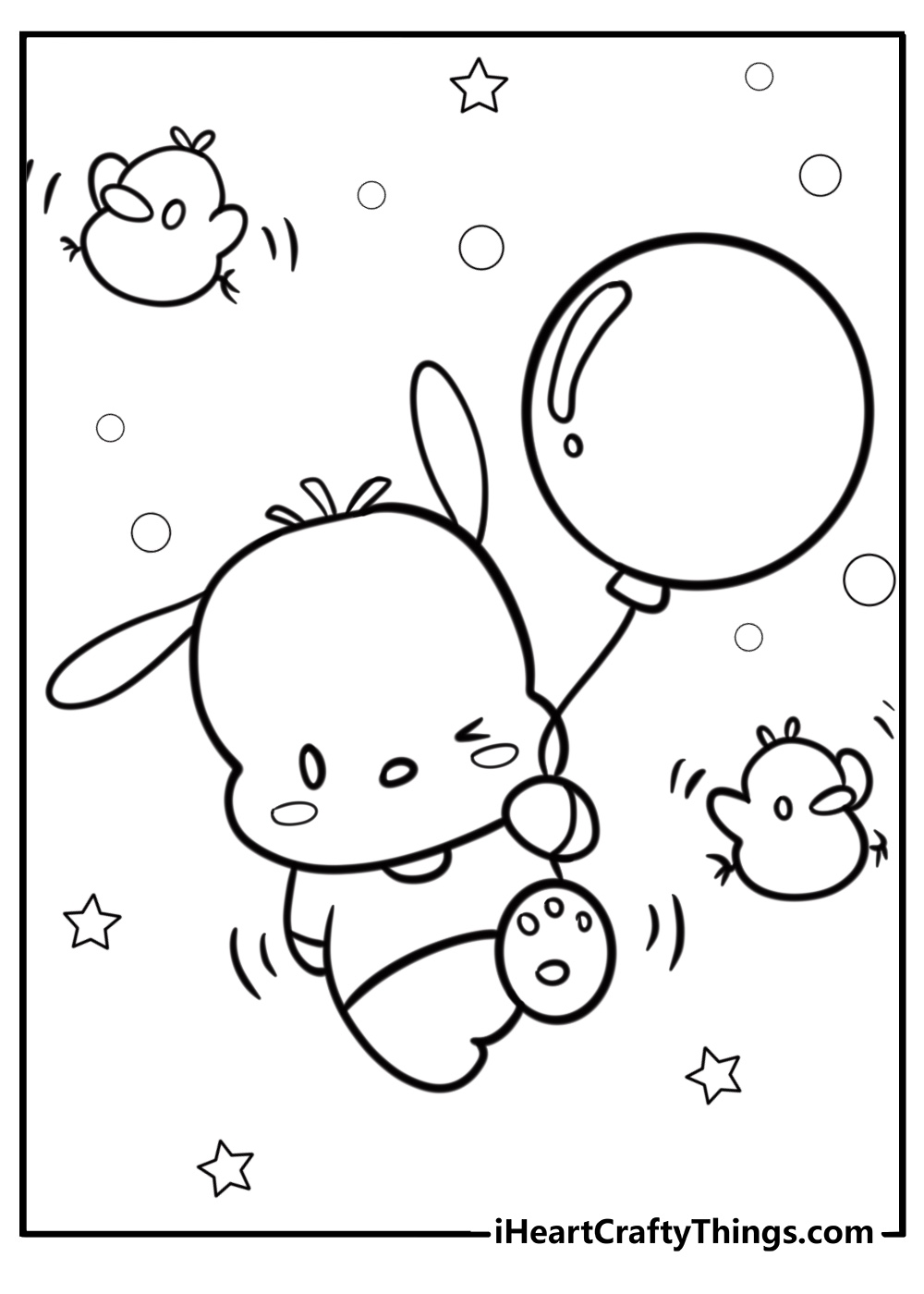 Pochacco holding a balloon free coloring page pdf