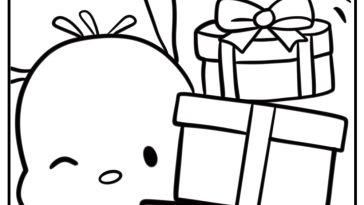 Pochacco holding a gift coloring page for kids