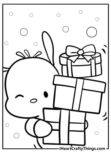 Pochacco holding a gift coloring page for kids