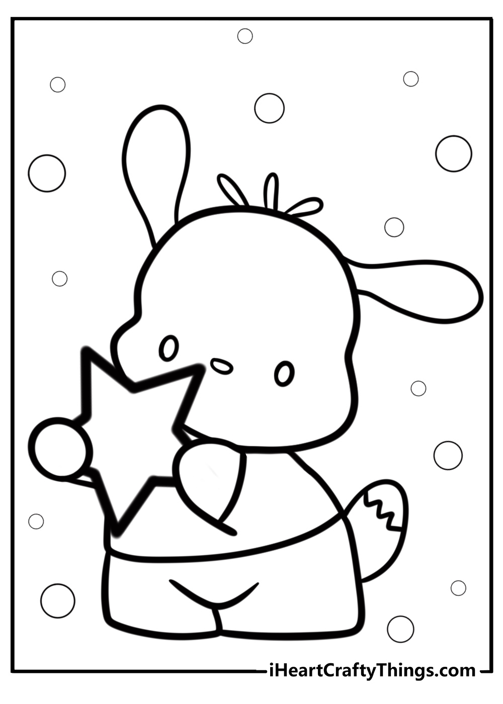 Pochacco holding a star fun coloring sheet for kids