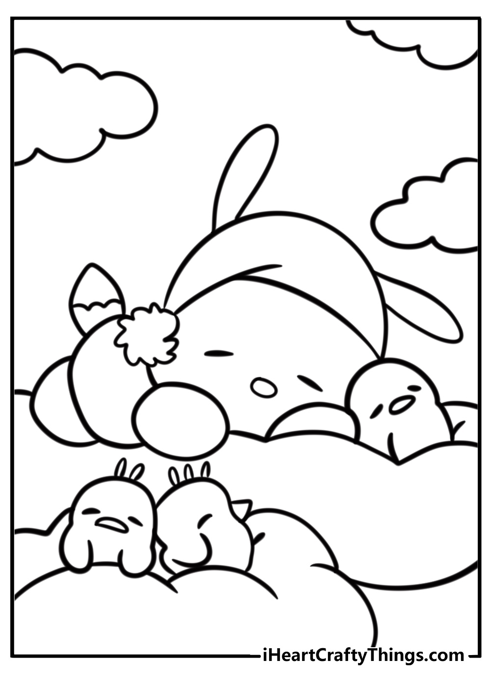 Pochacco lying on a cloud free printable coloring page