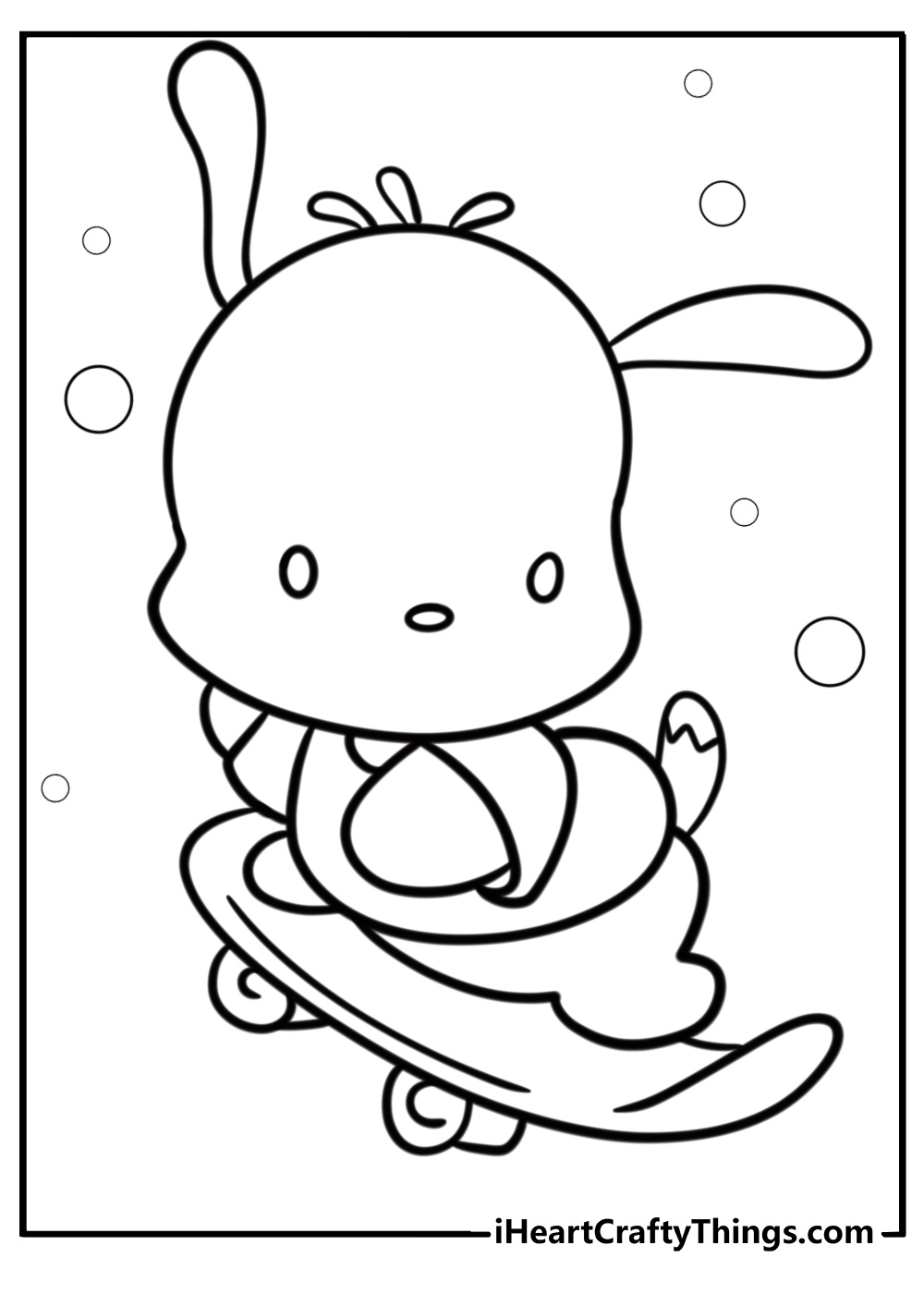 Pochacco riding a skateboard fun coloring sheet