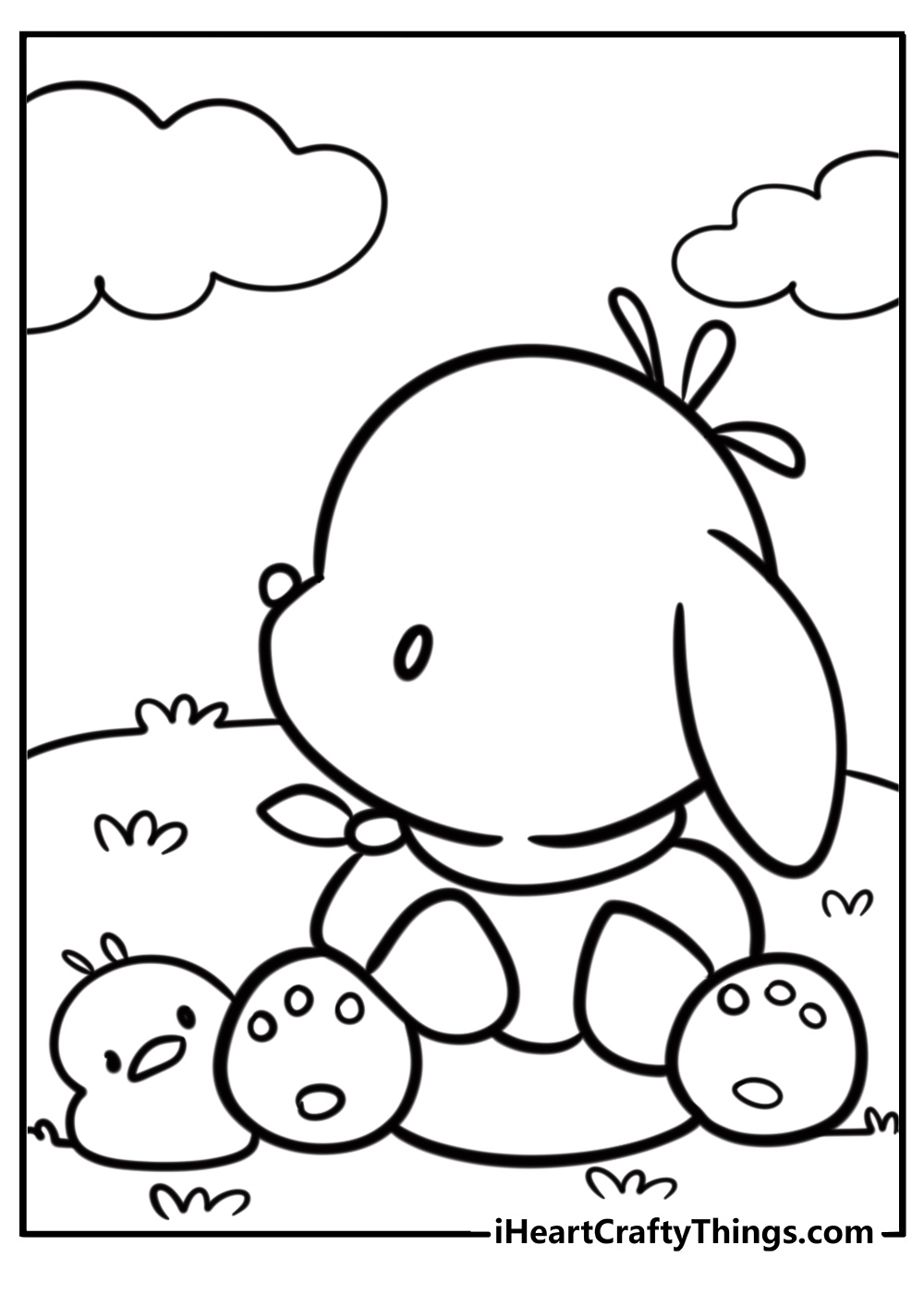 Pochacco sitting in the grass fun printable coloring sheet