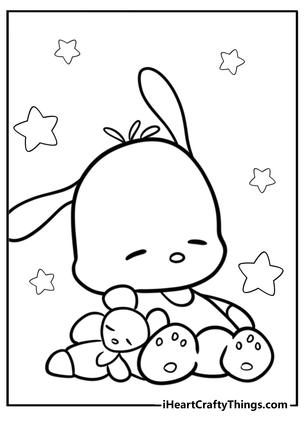 Pochacco sitting with his stuffed toy coloring sheet