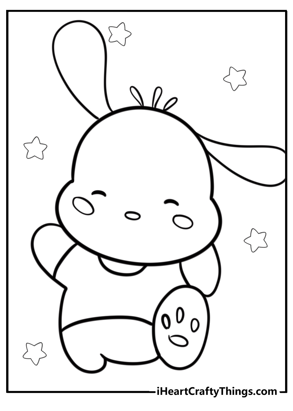 Pochacco smiling and waving coloring page for kids