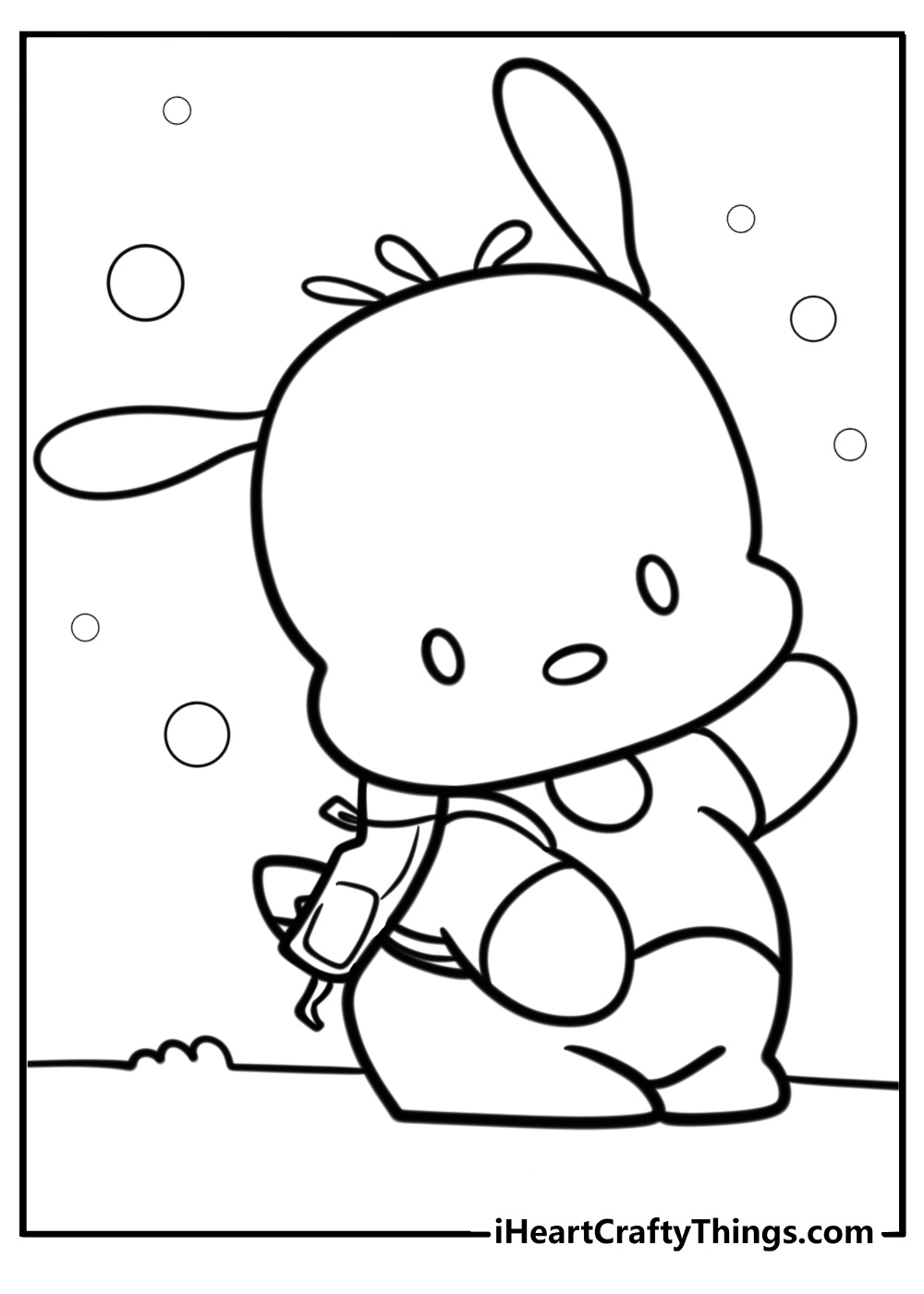 Pochacco walking with a backpack free coloring page pdf