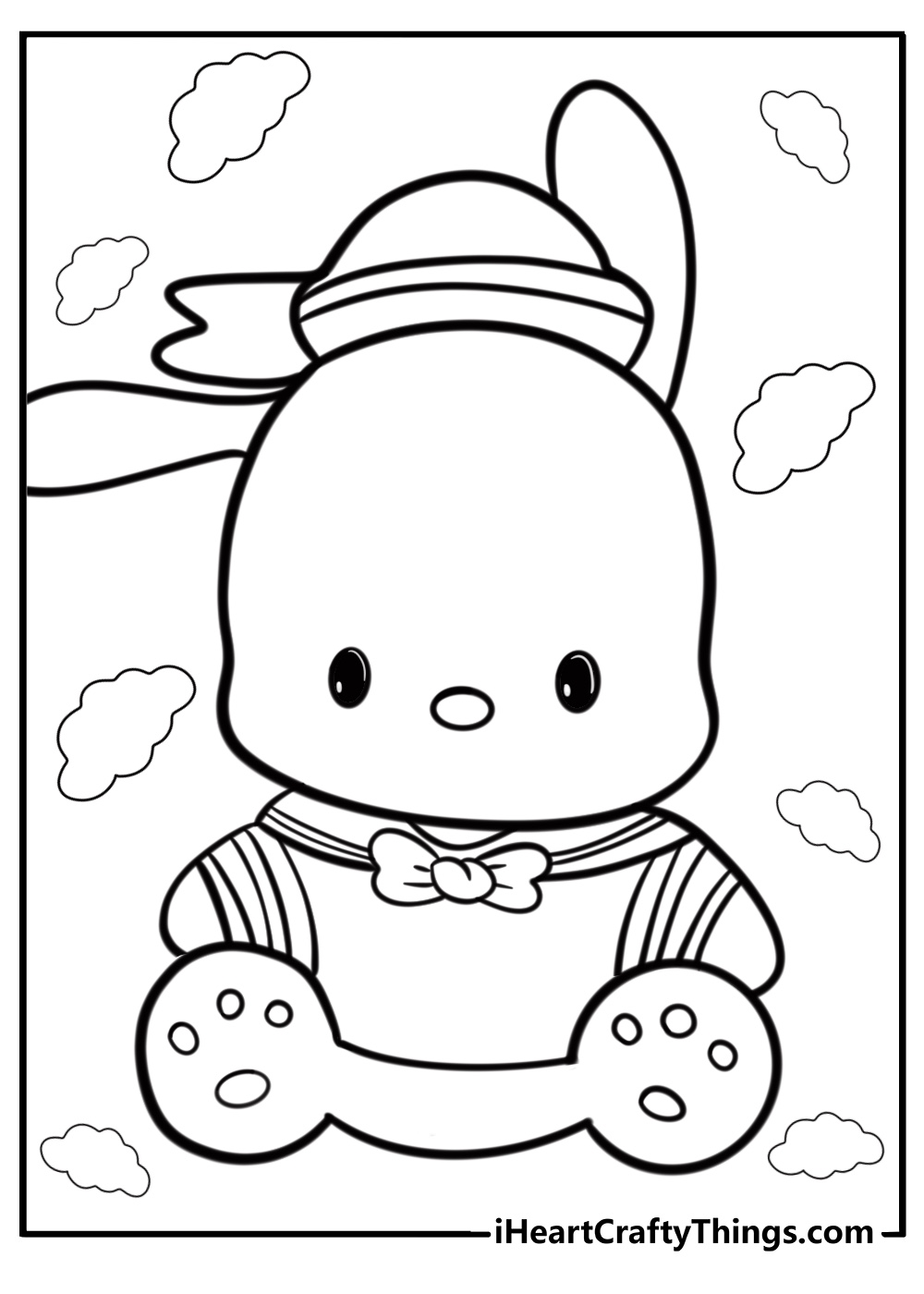 Pochacco with a cute bow printable coloring sheet