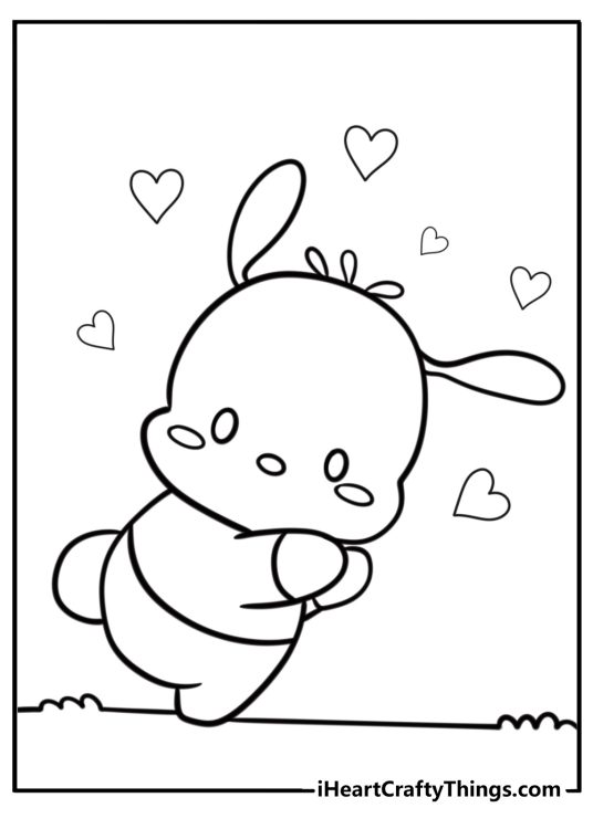 Pochacco with hearts around him coloring sheet
