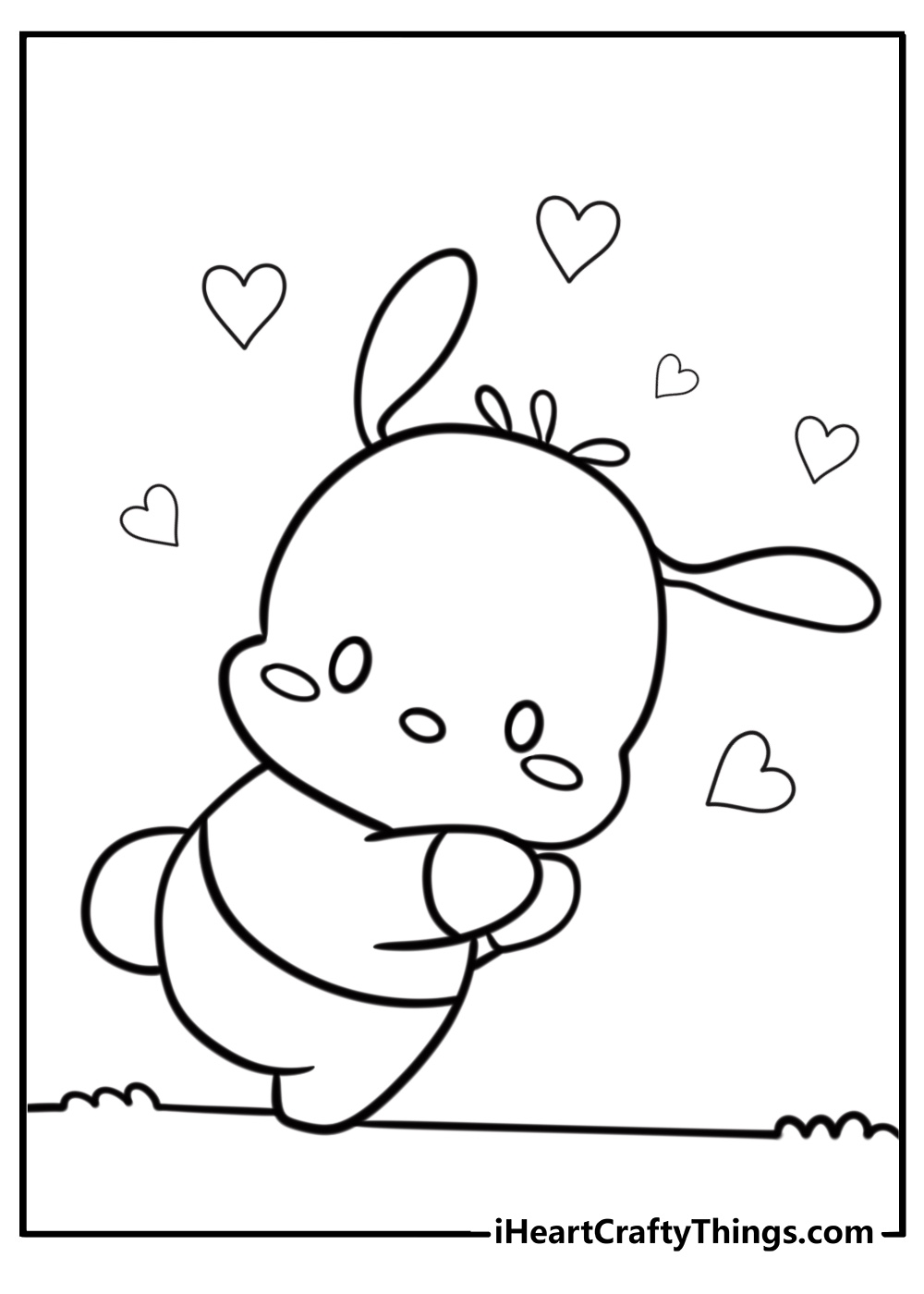 Pochacco with hearts around him coloring sheet