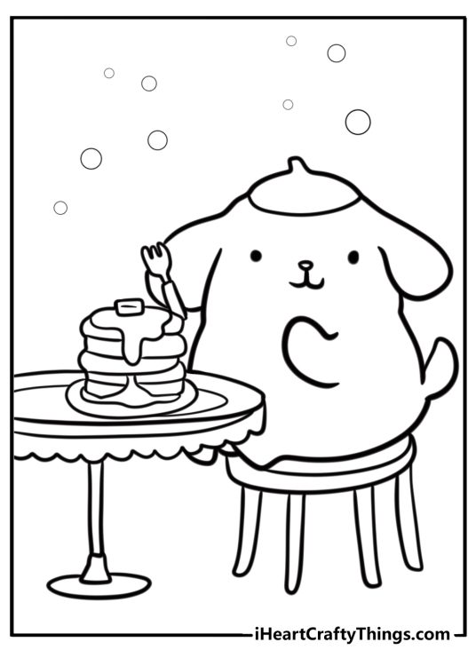 Pompompurin and his favorite snacks coloring page for kids