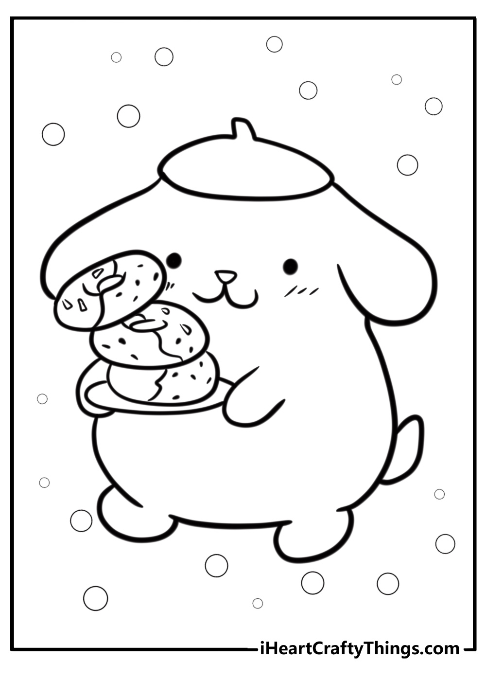 Pompompurin eating a donut fun coloring sheet