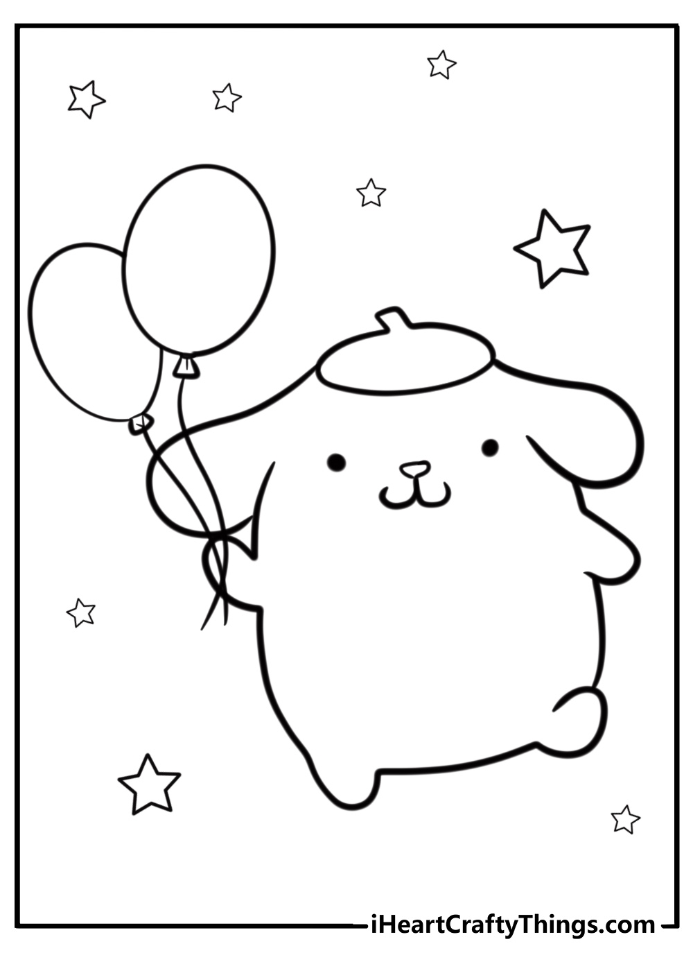 Pompompurin holding a balloon free coloring page pdf