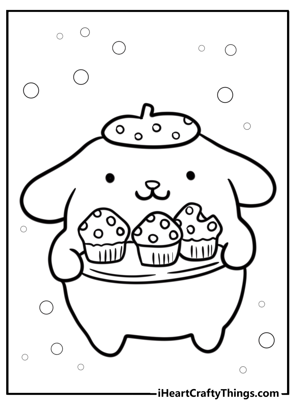 Pompompurin holding a cupcake fun coloring sheet