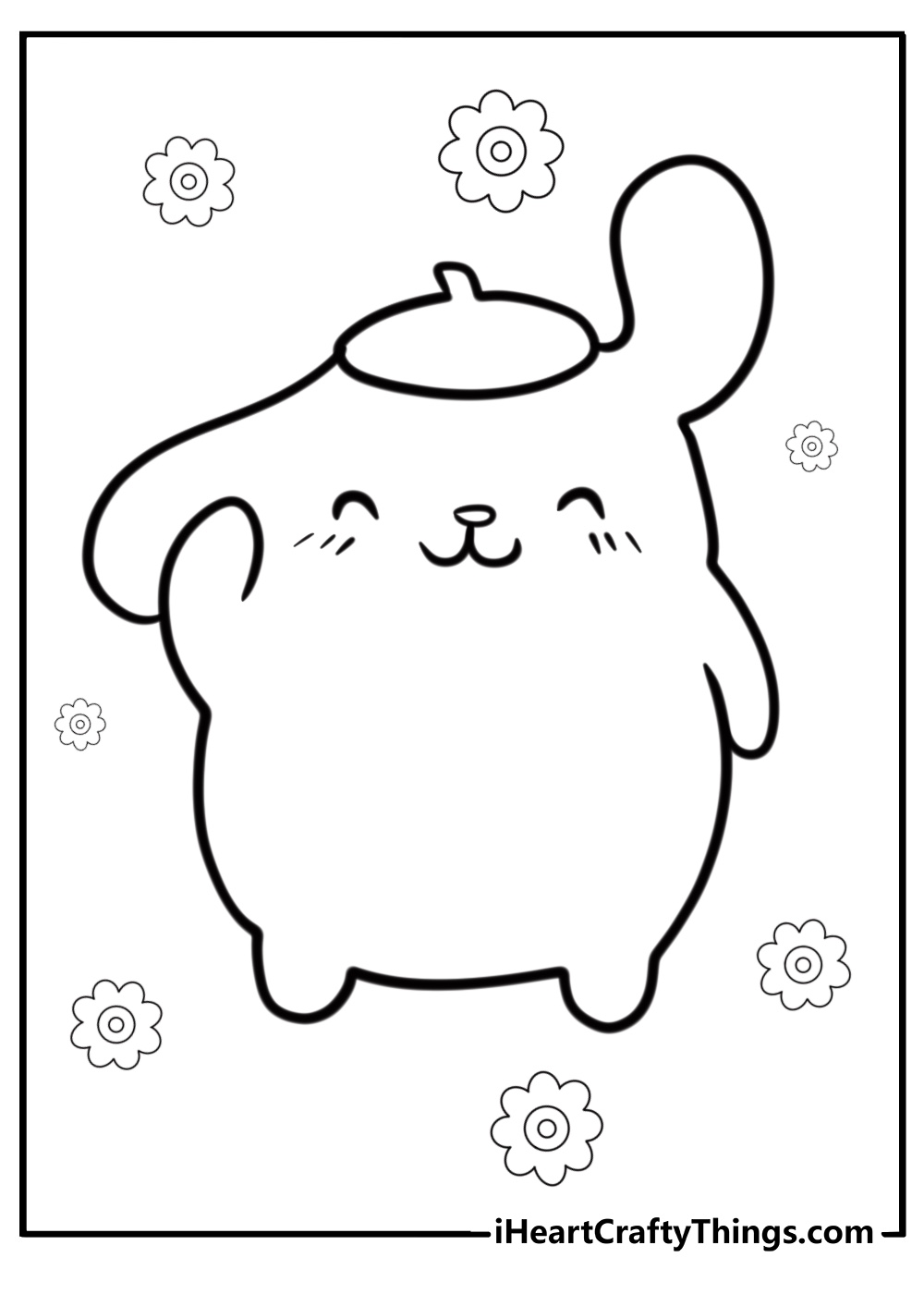 Pompompurin with his paw raised free printable coloring page