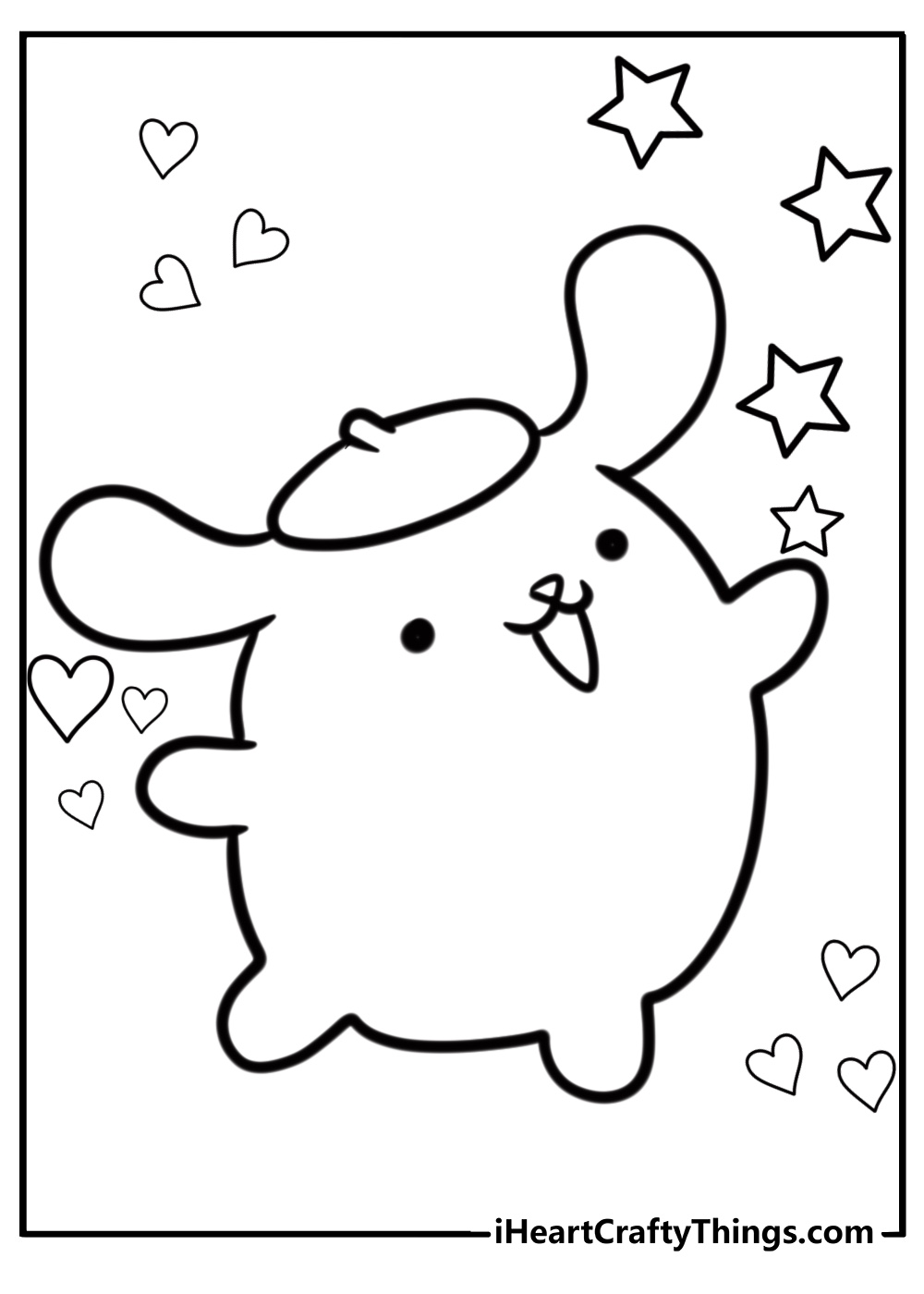 Pompompurin with stars and hearts free coloring page pdf