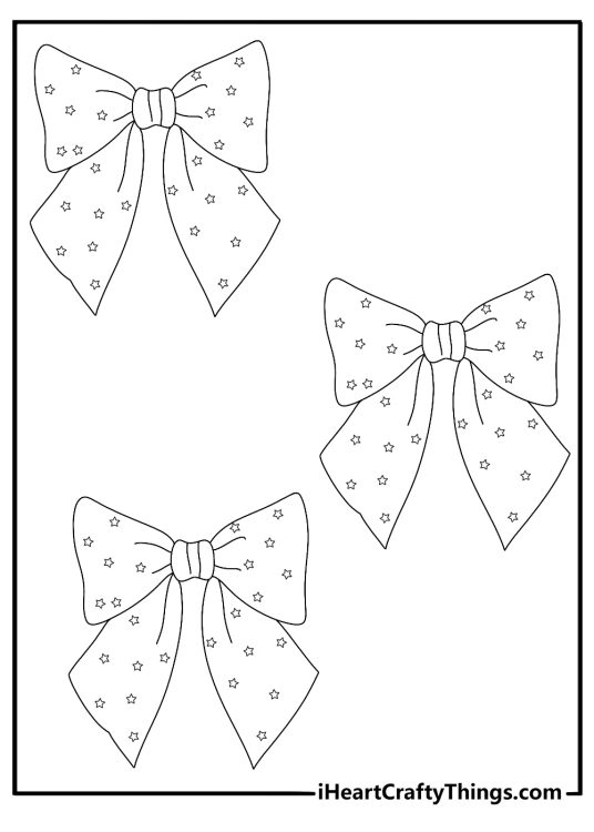 preppy bow pattern coloring page printable for kids featuring big ribbon bows and hearts