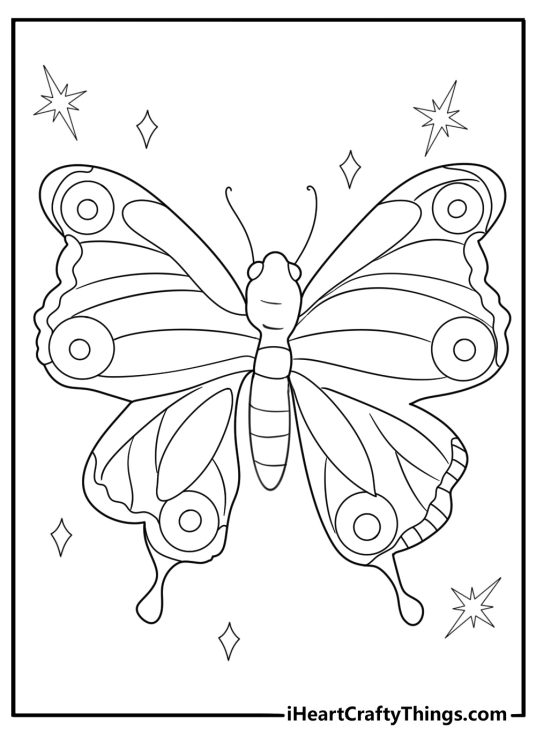 preppy butterfly with checkered wings and sparkles easy coloring page pdf printable