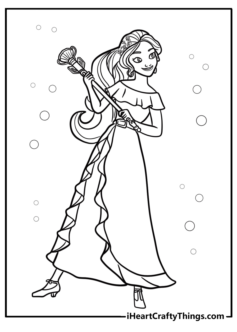 Princess elena holding her magical amulet coloring sheet