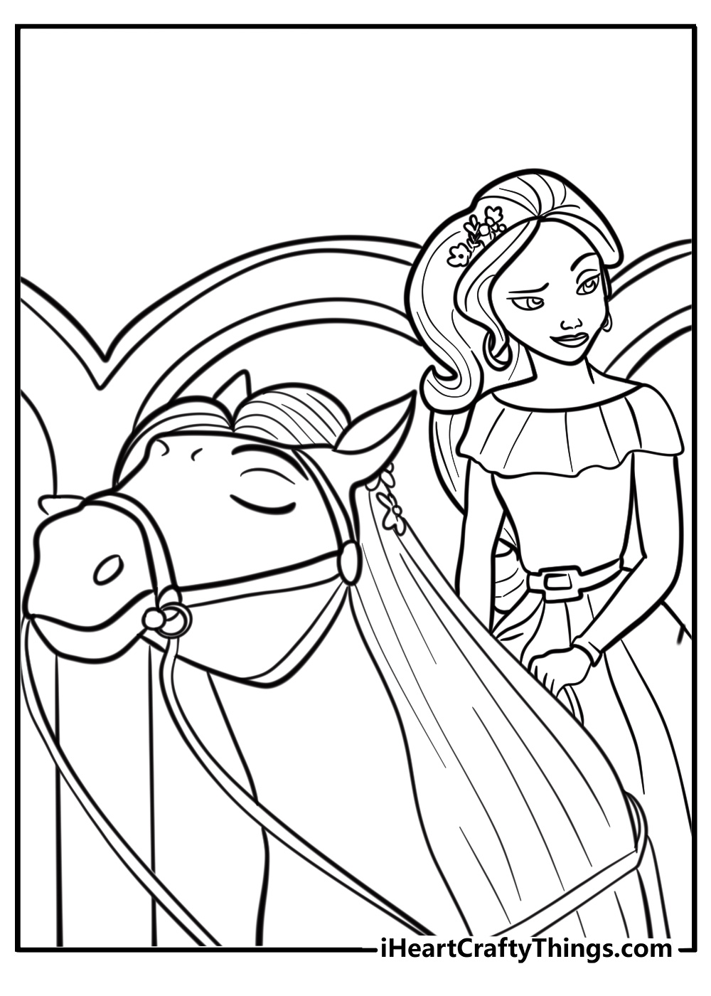 Princess elena riding a horse in avalor coloring sheet