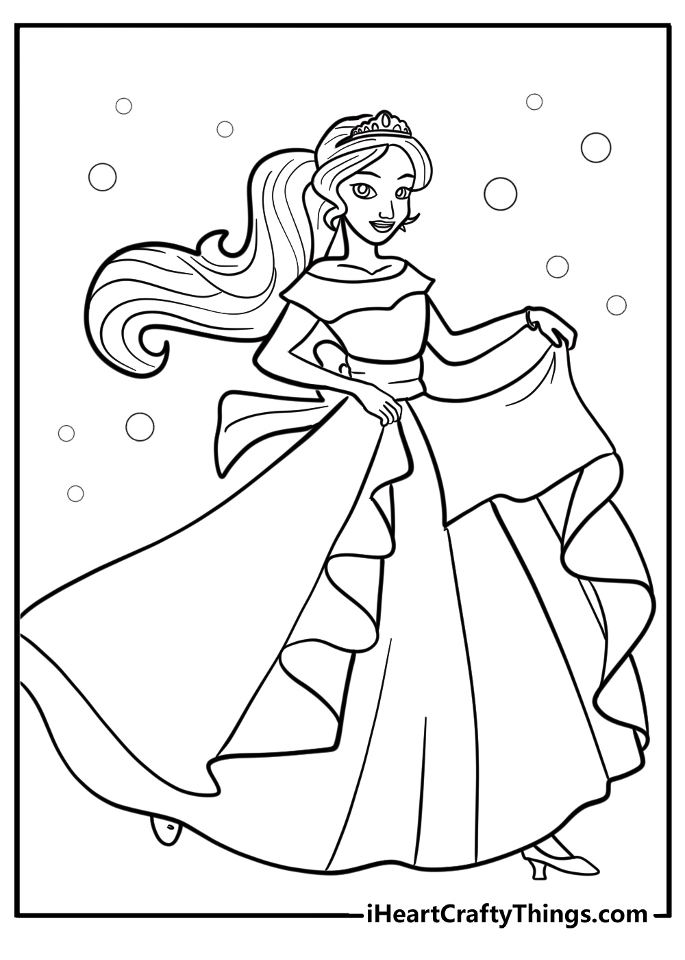 Princess elena smiling in her royal gown coloring page