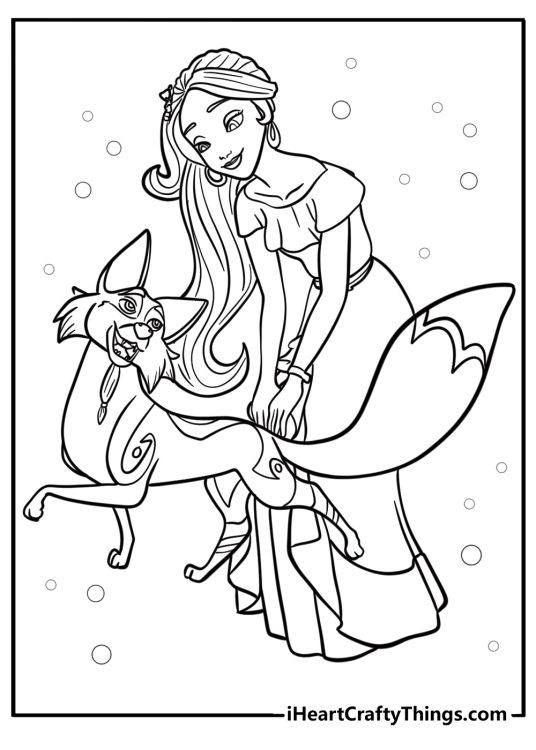 Princess elena with magical creatures coloring sheet