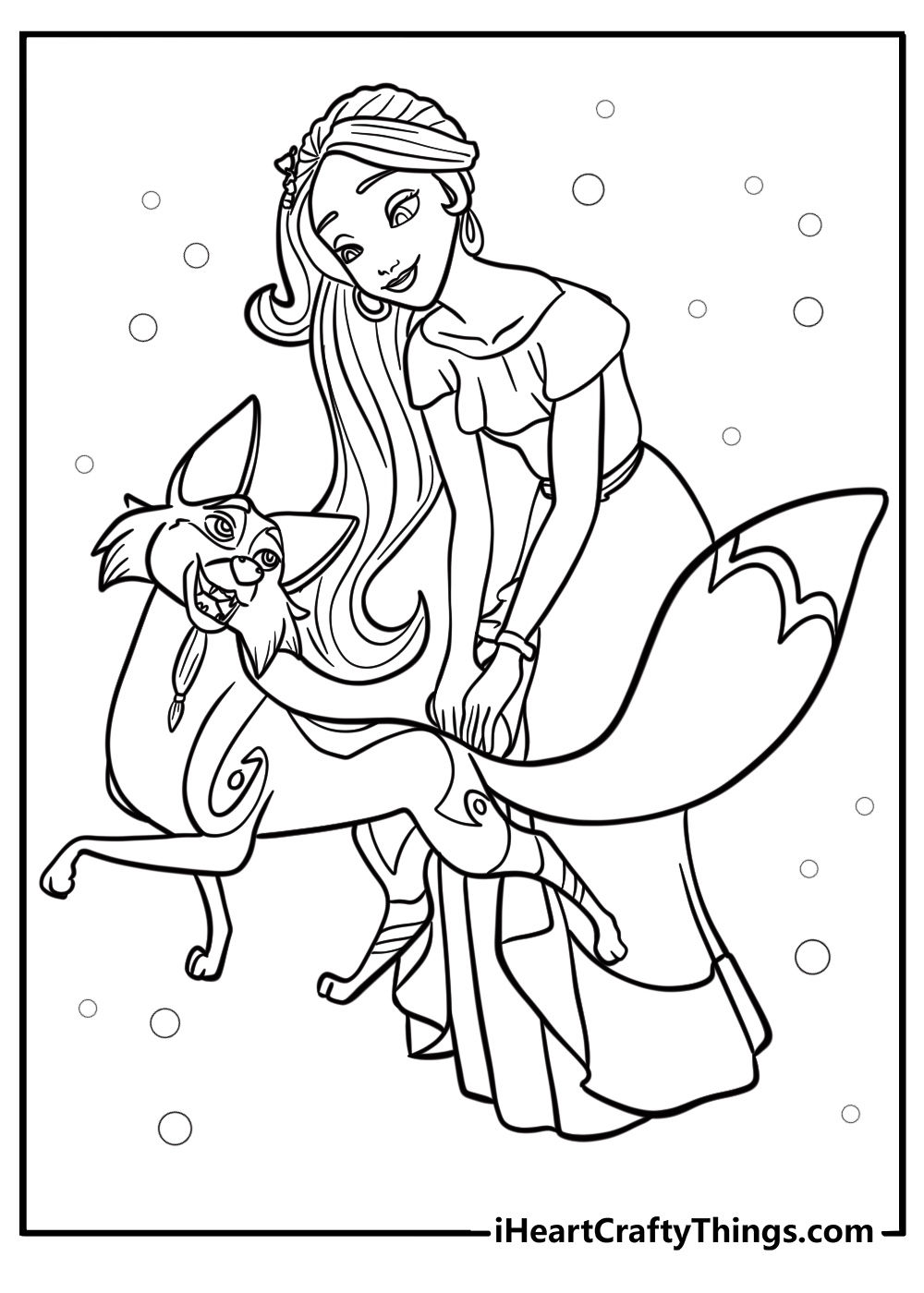 Princess elena with magical creatures coloring sheet