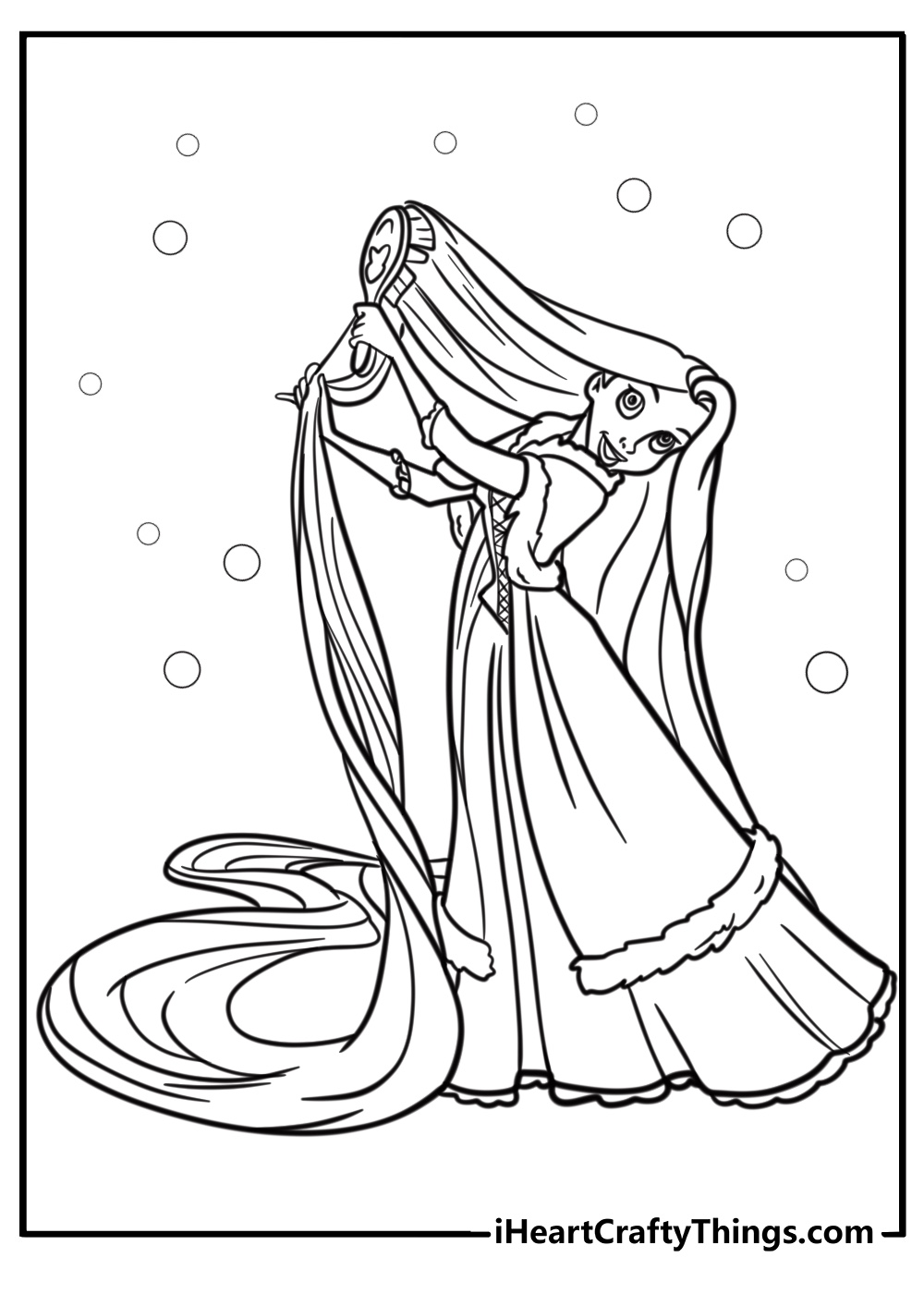 Rapunzel brushing her long hair disney coloring sheet