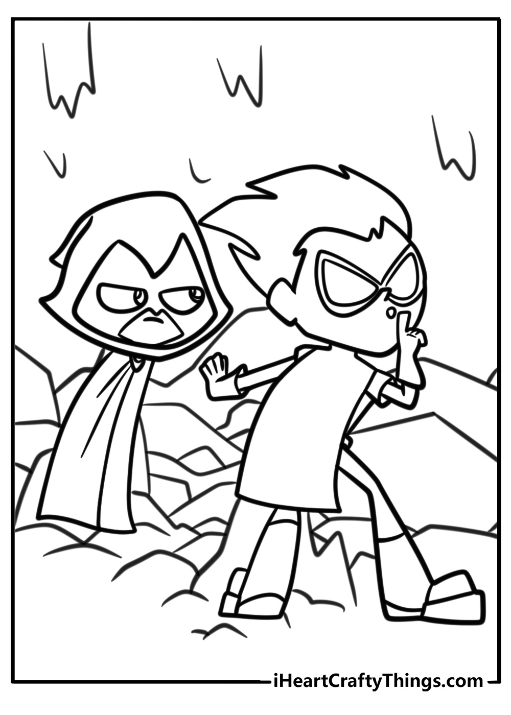 Robin and raven on a mission printable coloring page