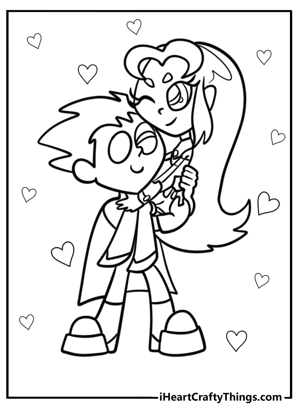 Robin and starfire together detailed coloring sheet