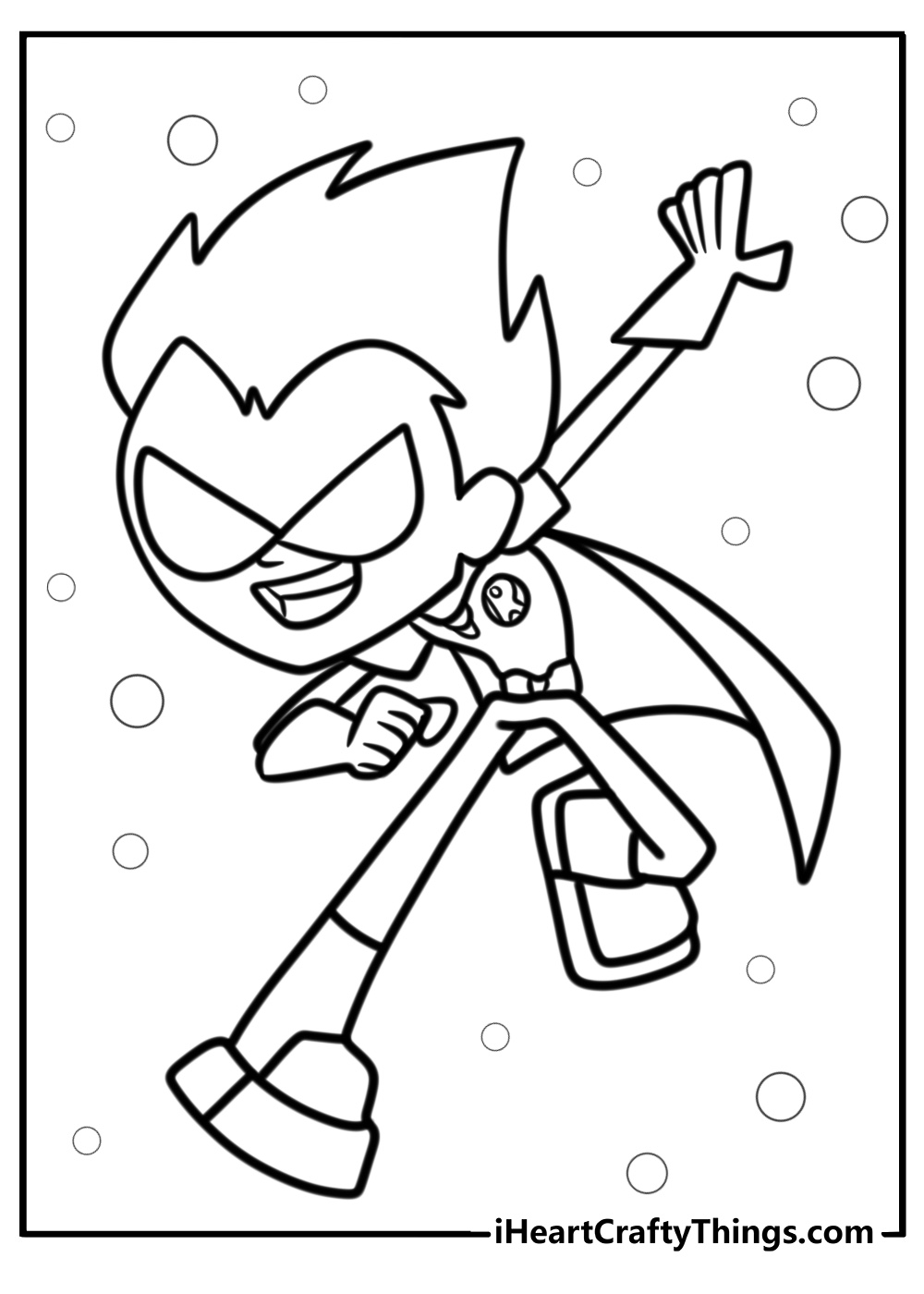 Robin in action with his cape fun coloring sheet